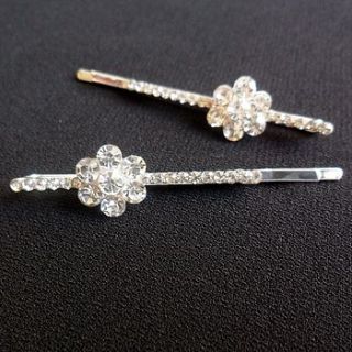 pair of diamante flower hair clips by yatris home and gift