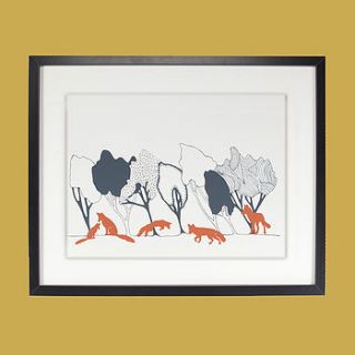 fox in the woodland original screenprint by orwell and goode
