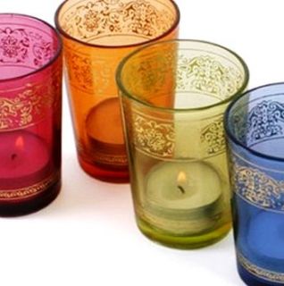 set of six coloured glass candle holders by sleepyheads