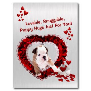 Bulldog Lovable Snuggable Puppy Hugs Valentine Postcard