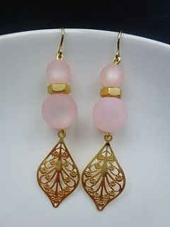 baby pink with gold leaf drop earrings by treefire
