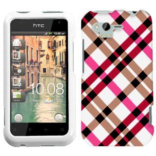 HTC Rhyme Hot Pink Plaid on White Phone Case Cover Cell Phones & Accessories