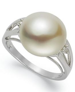 Sterling Silver Ring, Cultured Freshwater Pearl (12mm) and Diamond Accent Ring   Rings   Jewelry & Watches
