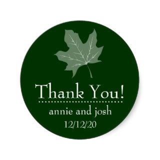 Autumn Leaf Thank You Labels (Forest Green) Round Sticker