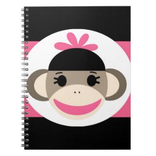 Cute Baby Girl Sock Monkey Black Pink Stripes Spiral Notebook