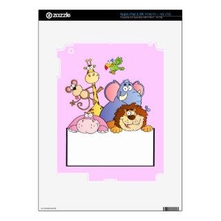 colourful JUNGLE ANIMALS sign board cartoon funny iPad 3 Decal