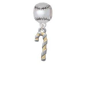 3 D Silver and Gold Candy Cane Softball Charm Bead Jewelry