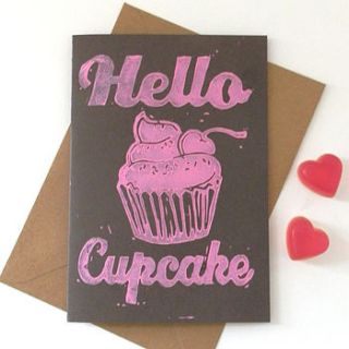 hello cupcake linocut card by woah there pickle