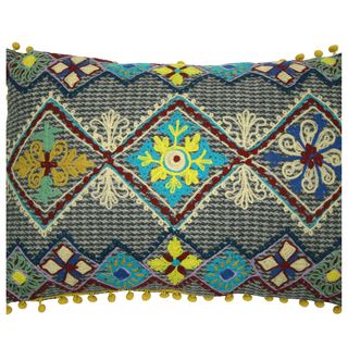 Handmade Ethnic Chic Embroidered Multicolor Triple Floral Design Oblong Decorative Pillow Nuloom Throw Pillows
