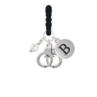 Handcuffs 2 D Initial Phone Candy Charm Silver Pebble Initial B Cell Phones & Accessories