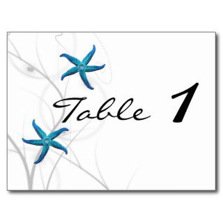 Blue Starfish with Silver Wedding Table Number Post Card