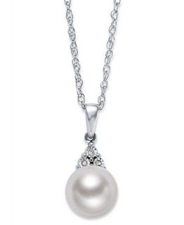 Sterling Silver Necklace, Cultured Freshwater Pearl (8mm) and Diamond Accent Cone Pendant   Necklaces   Jewelry & Watches