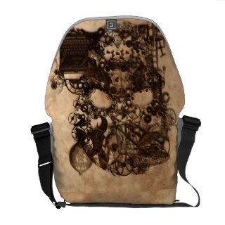 Vintage Steampunk Skull Brown Metal Gears Texture Messenger Bag