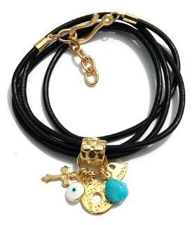 Cross Black Bracelet with Lucky Charms, Heart, Turquoise Stone and Evil Eye Jewelry Bracelets For Women Jewelry