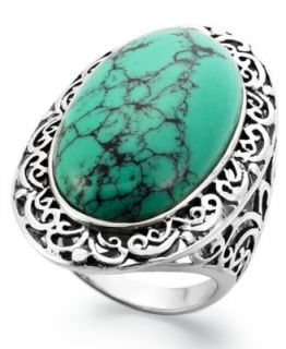 Genevieve & Grace Manufactured Turquoise (3 1/10 ct. t.w.) and Marcasite Oval Ring in Sterling Silver   Rings   Jewelry & Watches