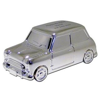 personalised silverplate mini car money box by babyfish