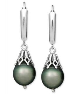 Pearl Earrings, Sterling Silver Cultured Tahitian Pearl Semi Baroque Drop Earrings (10mm)   Earrings   Jewelry & Watches