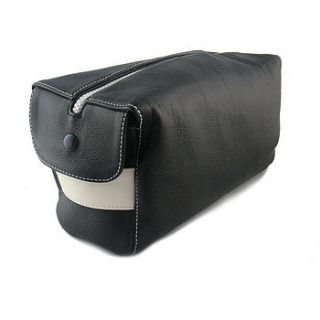 black & white handcrafted leather wash bag by freeload leather accessories