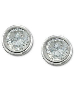 Childrens 14k White Gold Earrings, Cubic Zirconia Accent   Earrings   Jewelry & Watches