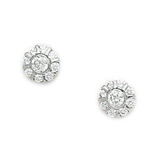 14k White Gold CZ Medium Round Screwback Earrings   Measures 7x7mm   JewelryWeb Stud Earrings Jewelry