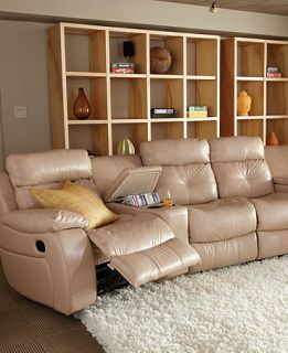 Justin Leather Sectional with Vinyl Sides & Back Living Room Furniture Collection, Reclining   Furniture
