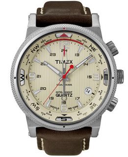 Timex Watch, Mens Premium Intelligent Quartz Compass Brown Leather Strap 42mm T2N725AB   Watches   Jewelry & Watches