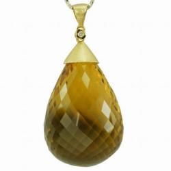 De Buman 18k Yellow Gold Citrine and Diamond Solid Pendant De Buman Gemstone Necklaces