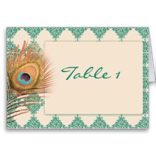Peacock Feather on Teal Moroccan Tile Table Number Cards