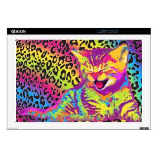 Kitten on rainbow leopard print background laptop decals