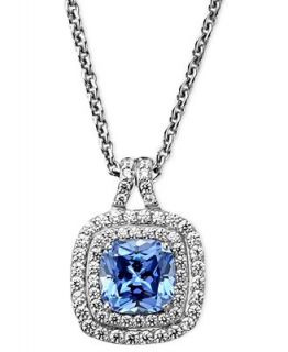 Arabella Sterling Silver Necklace, Blue and White Swarovski Zirconia Square Pendant (5 1/10 ct. t.w.)   Necklaces   Jewelry & Watches