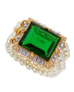 Three Row Pearl Emerald Color Bracelet