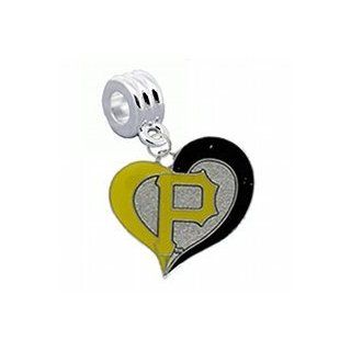 Pittsburgh Pirates Swirl Heart Charm with Connector   Universal Slide On Charm   "Classic & Original Style"   Fits Pandora, Troll, Biagi & More Perfect For Custom Bracelets, Necklaces and DIY Jewelry Jewelry