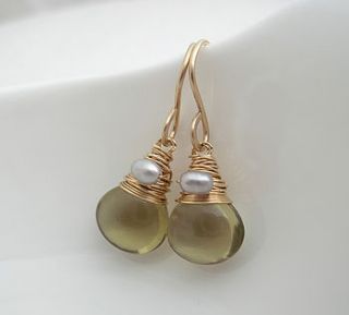 olive quartz drop earrings by sarah hickey