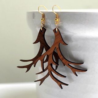 wooden antler earrings by jules and clem