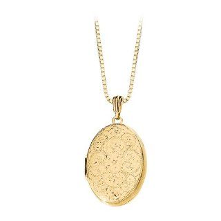 14K Yellow Gold 28.25 x 19.25 MM Oval Shaped Hand Engraved Scroll Locket with Chain Katarina Jewelry