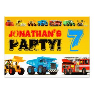 Big Trucks 7th Birthday Party Custom Invitation