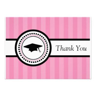 Stripes Graduation Cap Thank You Card (Pink) Personalized Invitation