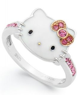 Hello Kitty Sterling Silver Pink Crystal and Enamel Face Ring   Rings   Jewelry & Watches