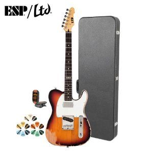 ESP TE TE 202 3TB KIT Distressed 3 Tone Burst Electric Guitar with Tuner, Picks and Chroma Cast Hard Case Musical Instruments