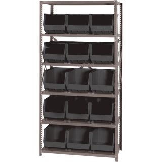 Quantum Storage Complete Shelving System with Large Parts Bins  — 18in. x 36in. x 75in. Rack Size, 15 Bins, Black  Single Side Bin Units