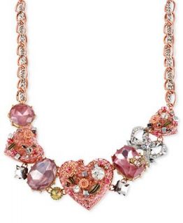 Betsey Johnson Multi Tone Crystal Heart Frontal Necklace   Fashion Jewelry   Jewelry & Watches