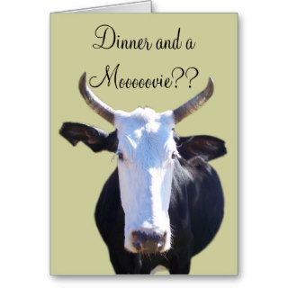 Funny Goofy Dinner and a Movie Moo Cow Invite Cards