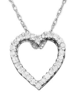 Diamond Necklace, 14k White Gold Diamond Heart Pendant (1/10 ct. t.w.)   Necklaces   Jewelry & Watches