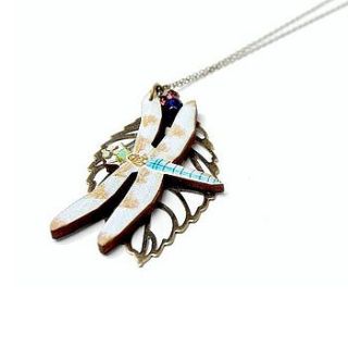 blue tail wooden dragonfly necklace by artysmarty