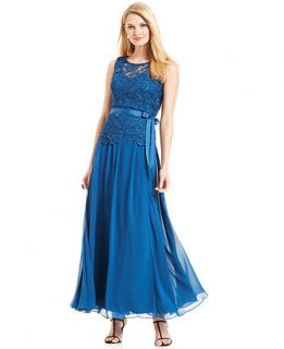 Alex Evenings Sleeveless Lace Bodice Belted Gown   Dresses   Women
