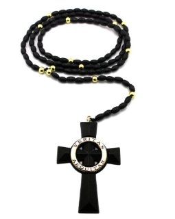 Veritas Aequitas Boondock Saints Cross Rosary w/5mm 39" Wooden Beads Rosary Necklace XJ199BKG Black Gold Jewelry