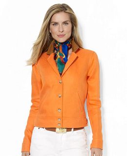 Lauren Ralph Lauren Leather Collar Linen Jacket   Women
