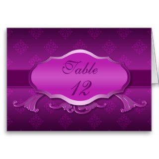 Wedding Table Number Card Ornate Purple Damask