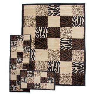 Zebra Leopard Animal Prints Patchwork Black 3 piece Rug Set 5x8   6x9 Rugs