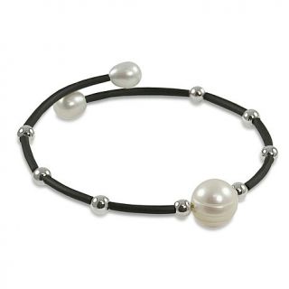 Freshwater Pearl and Sterling Silver Beaded 6" Rubber Bypass Bracelet